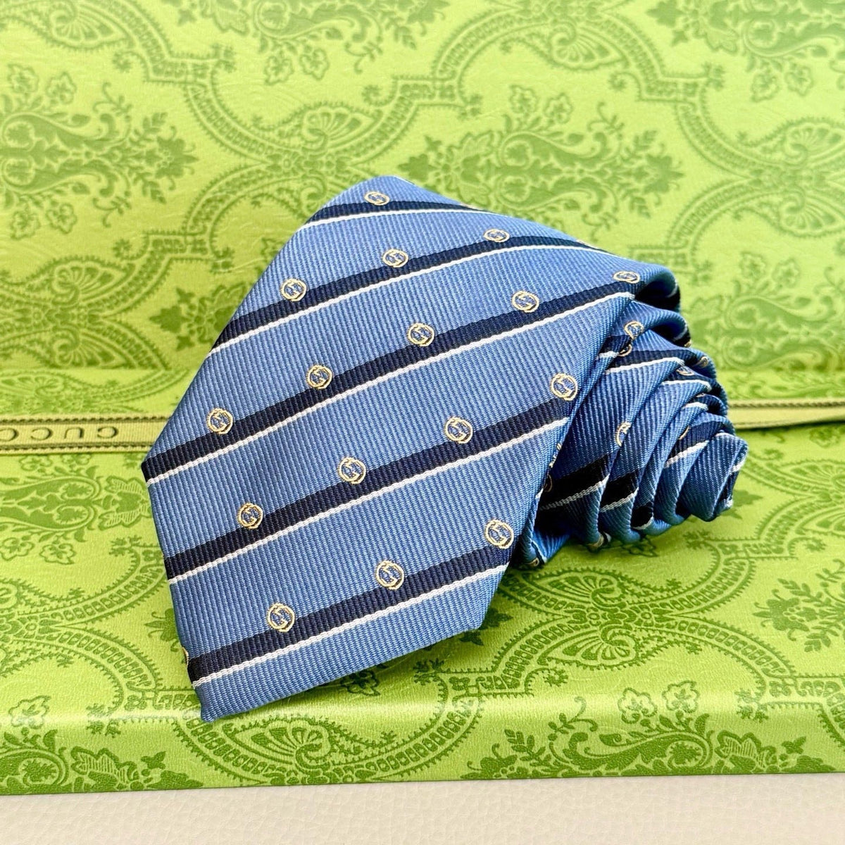 Gucci Style Men's Interlocking G Stripe Silk Tie