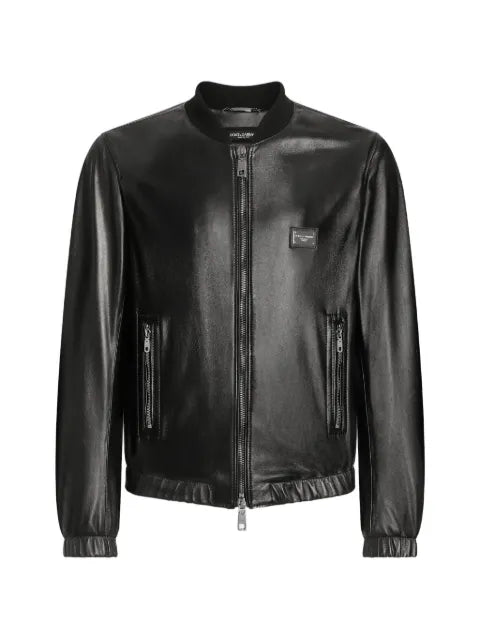 Dolce & Gabbana logo-appliqué leather jacket