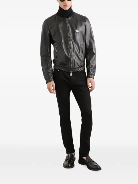 Dolce & Gabbana logo-appliqué leather jacket