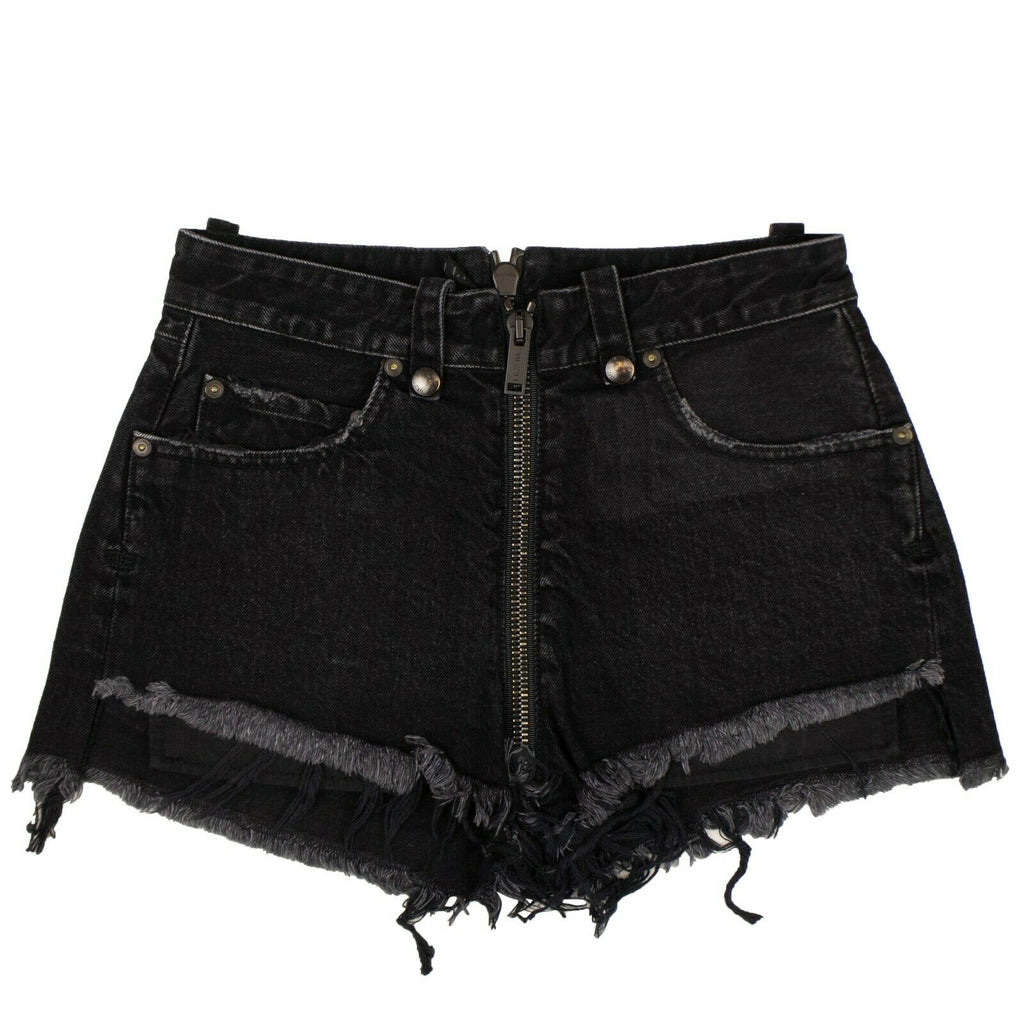 Black Denim Distressed Hem Short Pants