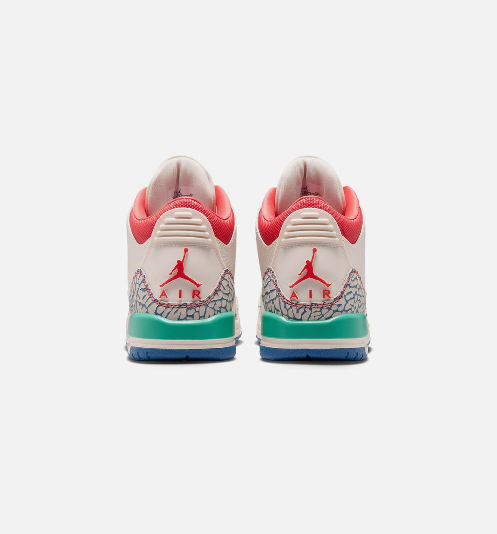 Air Jordan 3 Retro Play Your Way Grade School Shoes - Chalk Track Red True Blue Kinetic Green
