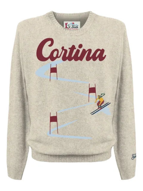 MC2 Saint Barth Heron crew neck sweater with Cortina postcard jacquard