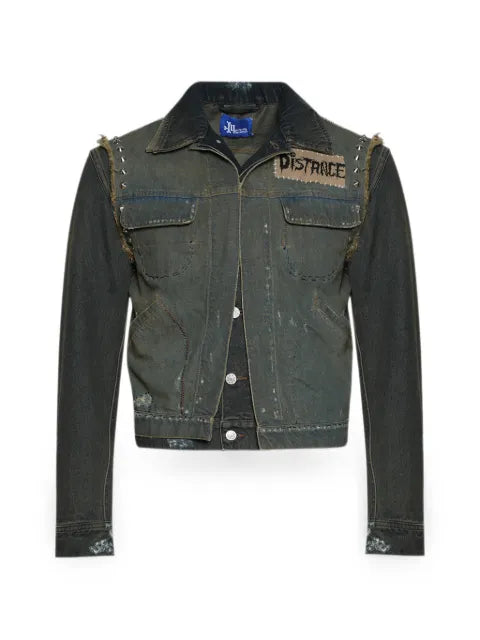 MARKING DISTANCE stud-embellished layered denim jacket
