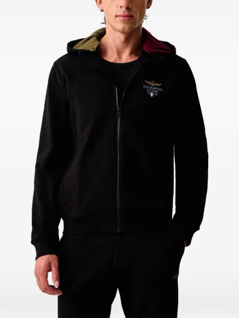 Aeronautica Militare logo-embroidered zip-up hoodie