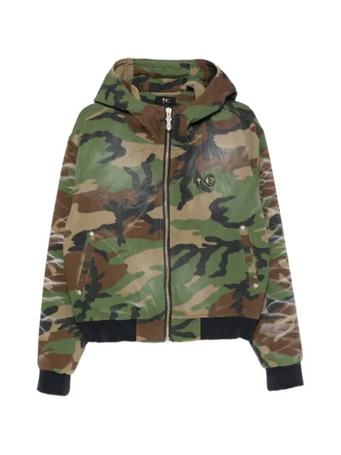 THUG CLUB camouflage-print skull-print hooded jacket