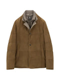 Boggi Milano jacket padded with goose down, removable genuine leather mélange flannel bib