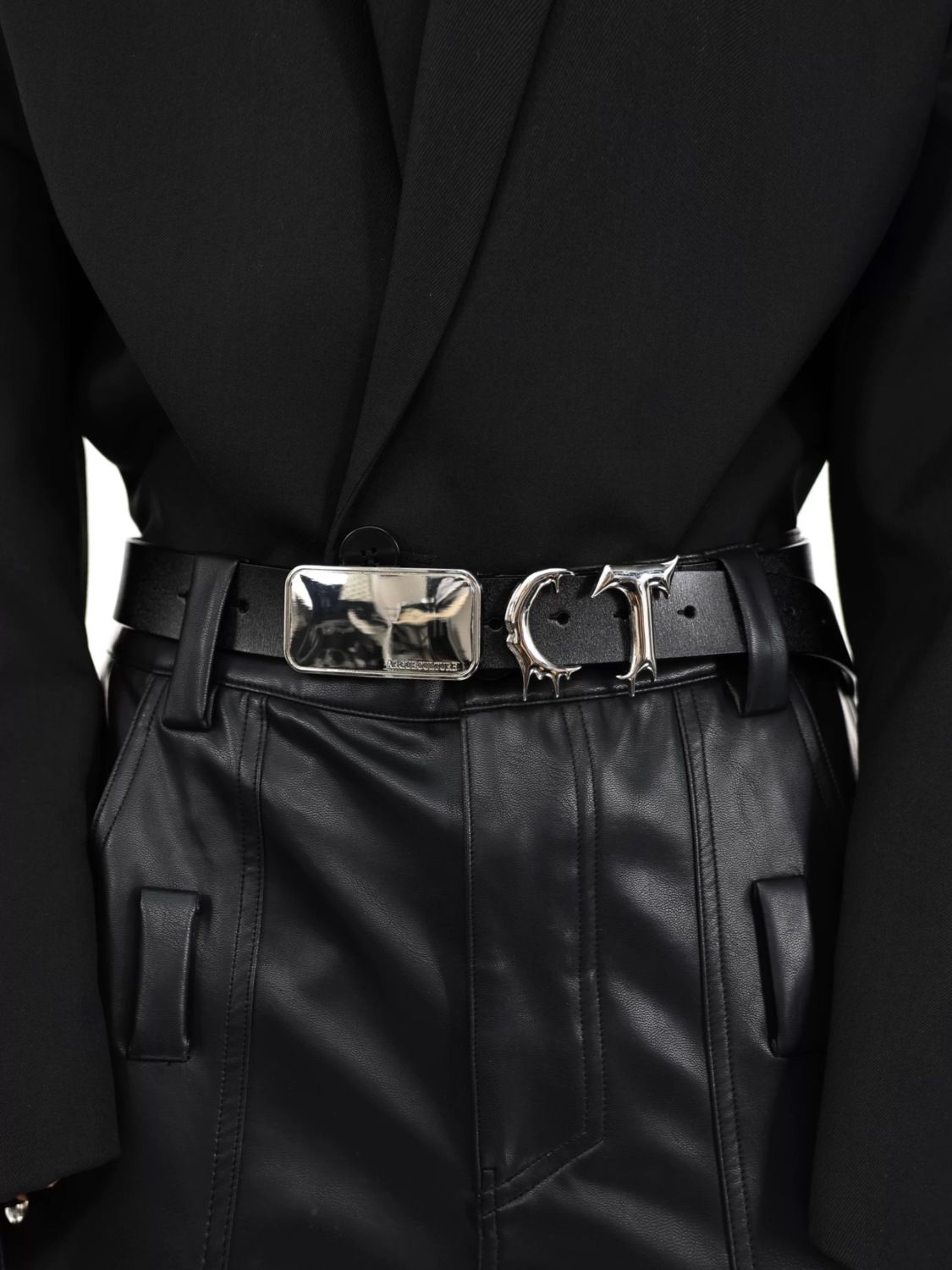 Argue Culture Logo Liquid Metal Belt Avant-Garde Spliced Leather Waist