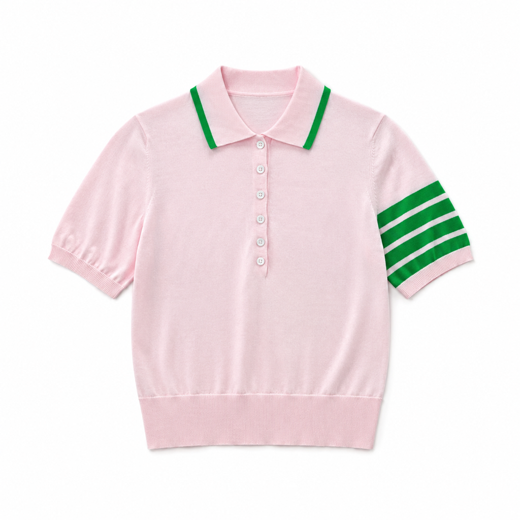 Thom Browne Style Pink Dog-Embroidered Short-Sleeve Polo