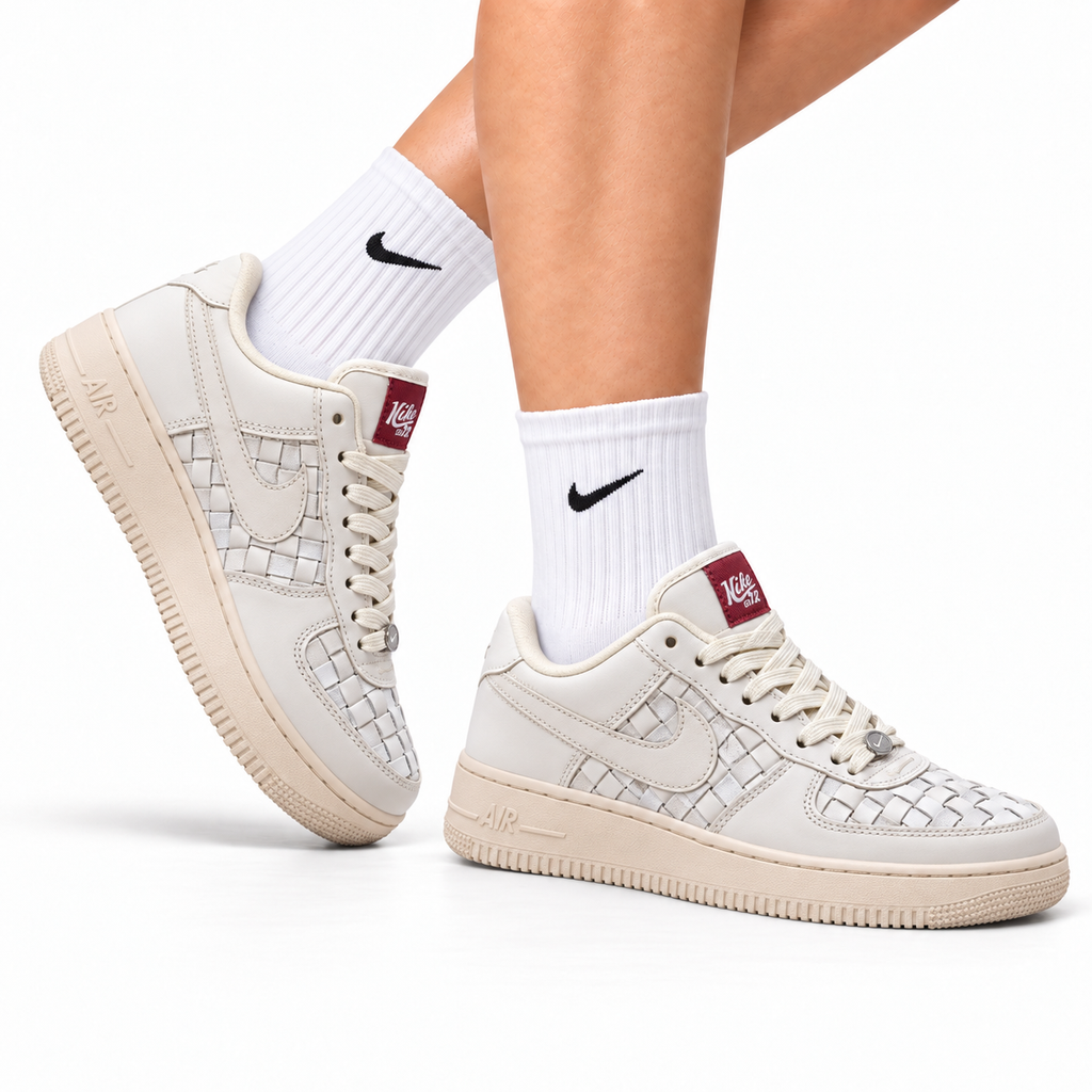 Nike Air Force 1 Low Cream Woven Unisex Sneakers Style 05