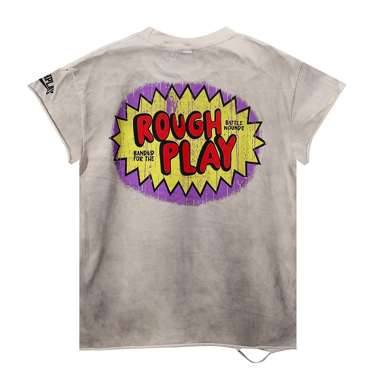 Rough Play Rhinestone Cartoon Graphic Distressed T-Shirt