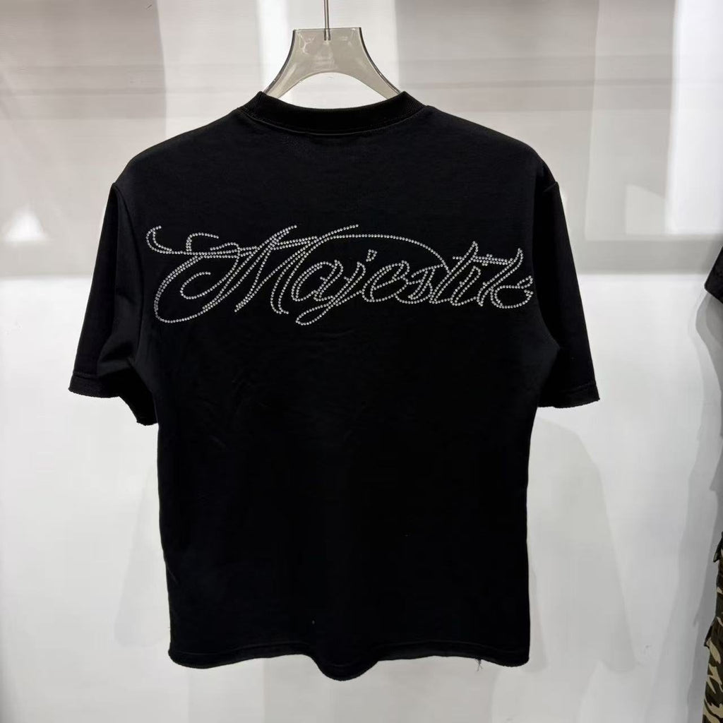 MAJESTIK Rhinestone-Style Script Graphic T-Shirt