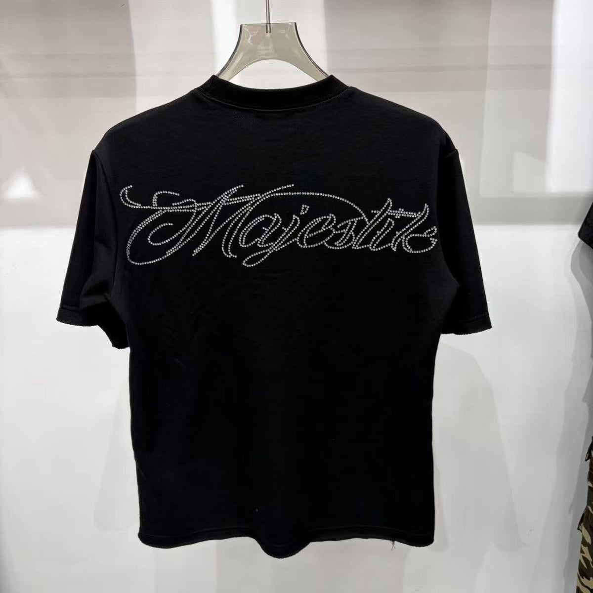 MAJESTIK Rhinestone-Style Script Graphic T-Shirt