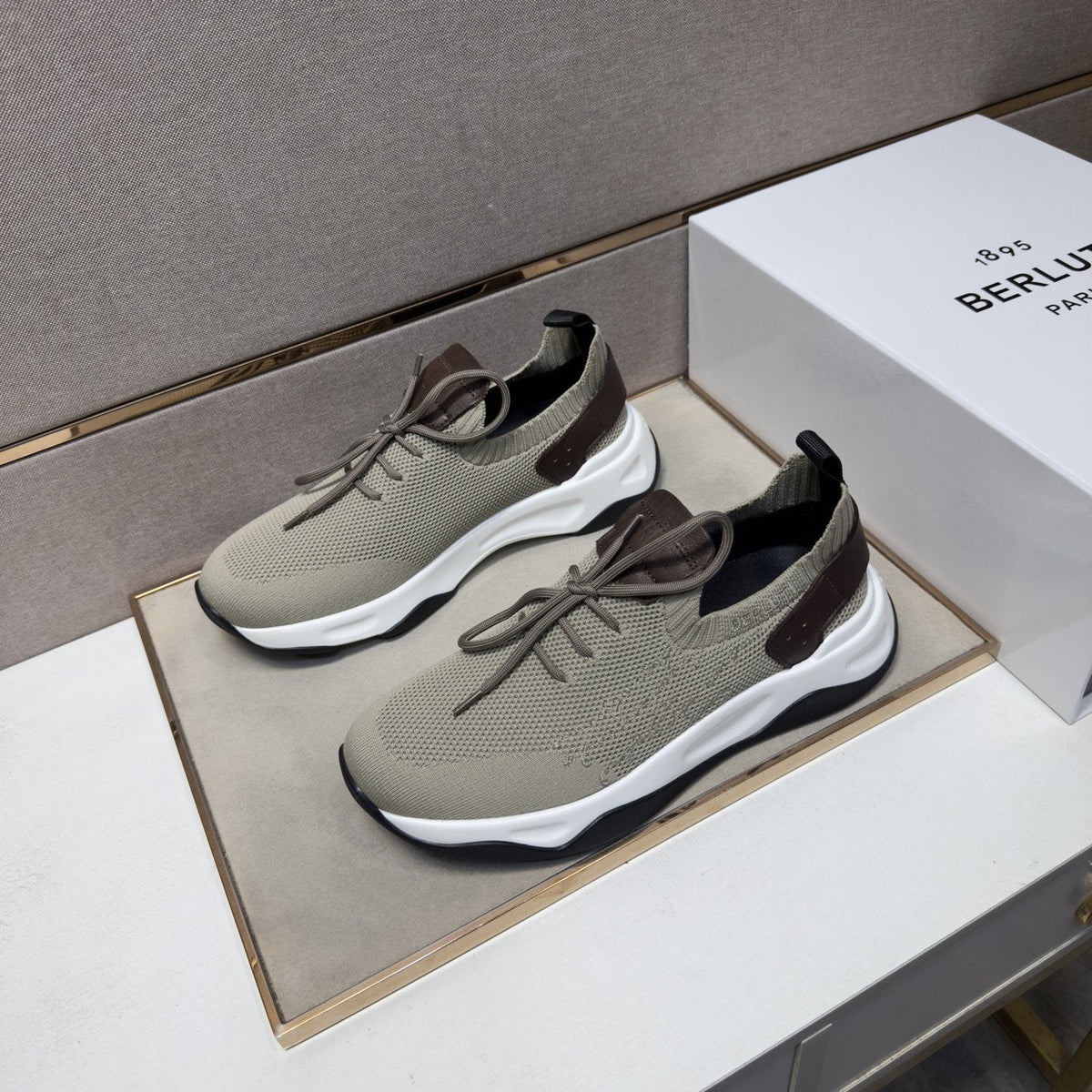 Berluti Taupe Lace-Up Sneakers