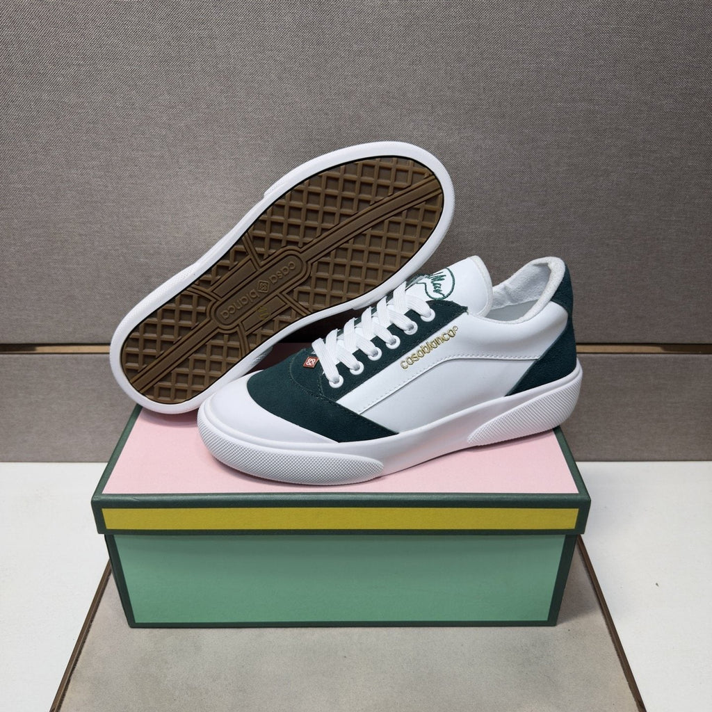 CASA BLANCA Men's White and Dark Green Sneakers