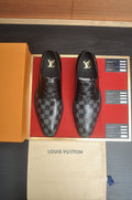 Louis Vuitton Black & Gray Checkerboard Lace-Up Dress Shoes