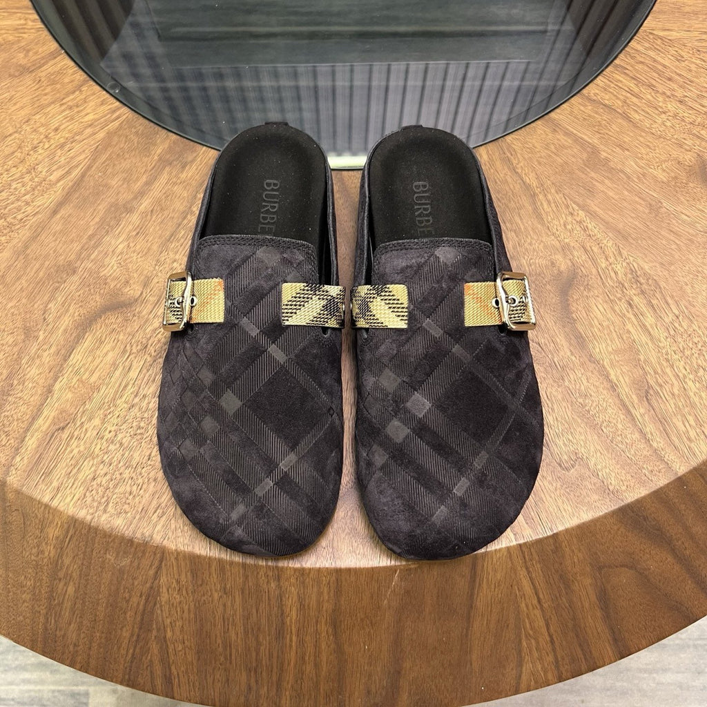 Burberry Men's Plaid Buckle Mule Slippers
