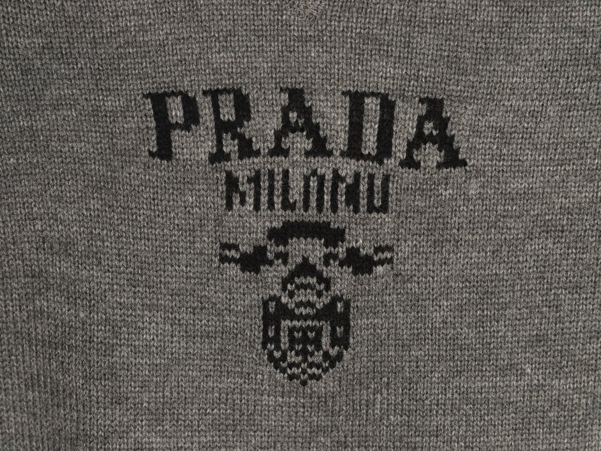 Prada Milano Logo Crewneck Knit Sweater - Gray