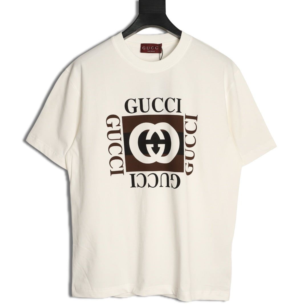 Gucci Interlocking-G Square Lettering T-Shirt - Cream and Black