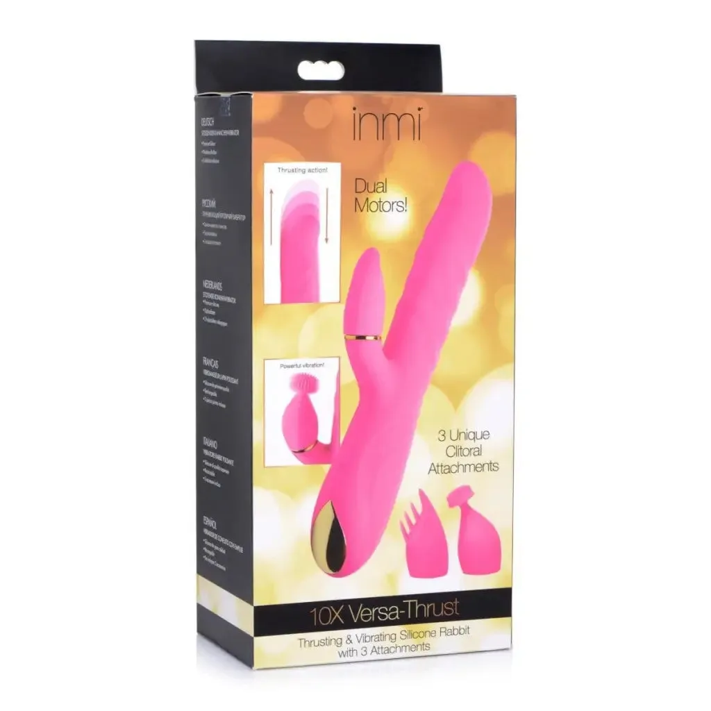 10x Versa-thrust Vibrating And Thrusting Silicone Rabbit With 3 Attachments