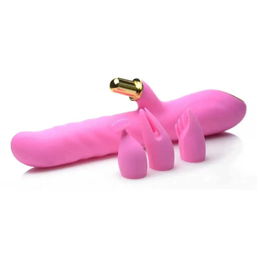 10x Versa-thrust Vibrating And Thrusting Silicone Rabbit With 3 Attachments