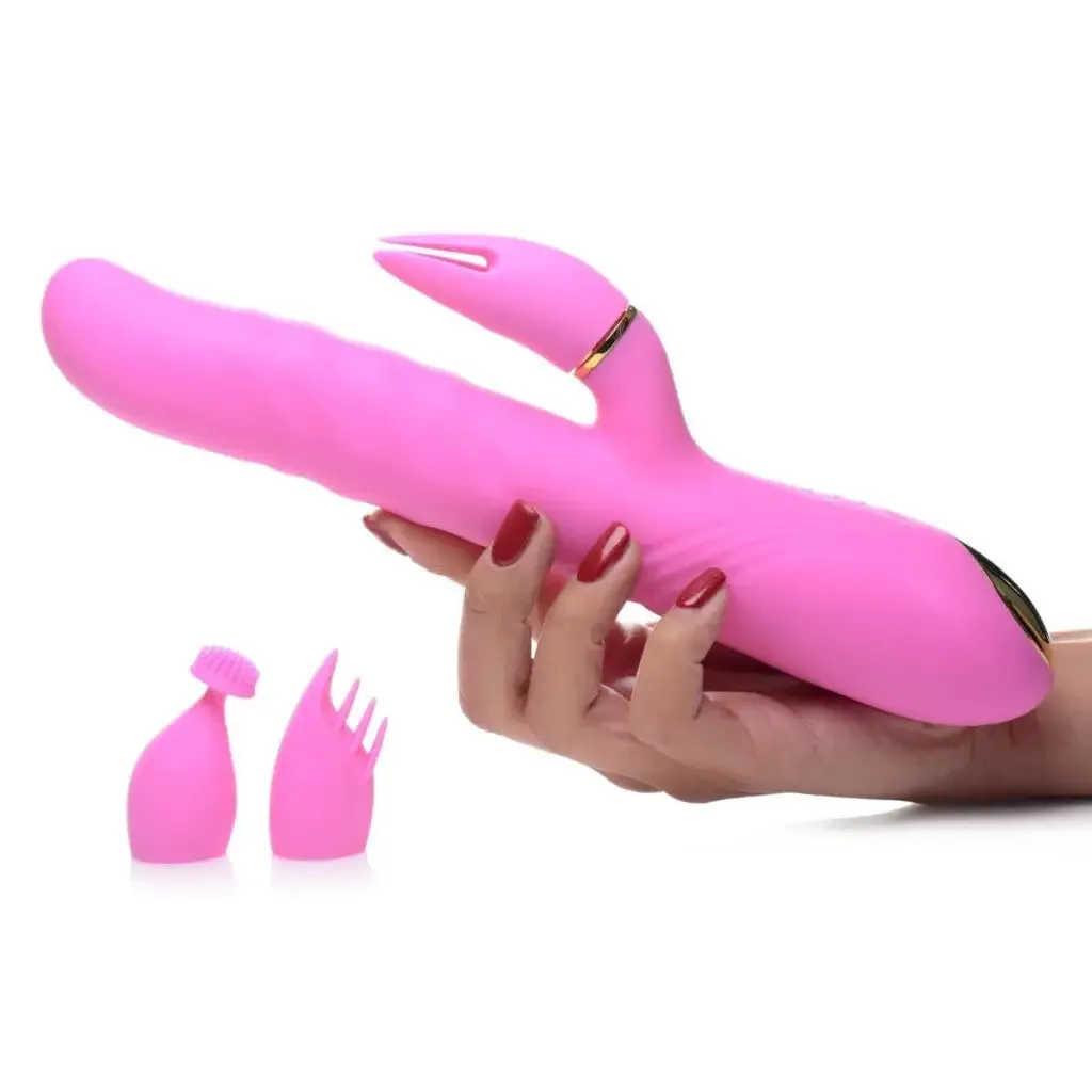 10x Versa-thrust Vibrating And Thrusting Silicone Rabbit With 3 Attachments