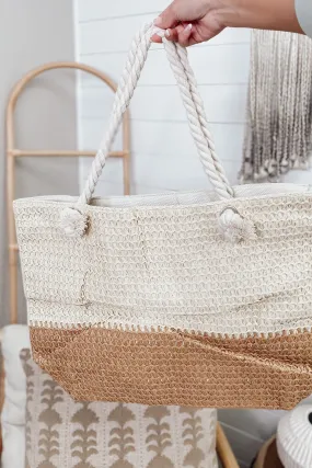 2 Tone Straw Beach Tote