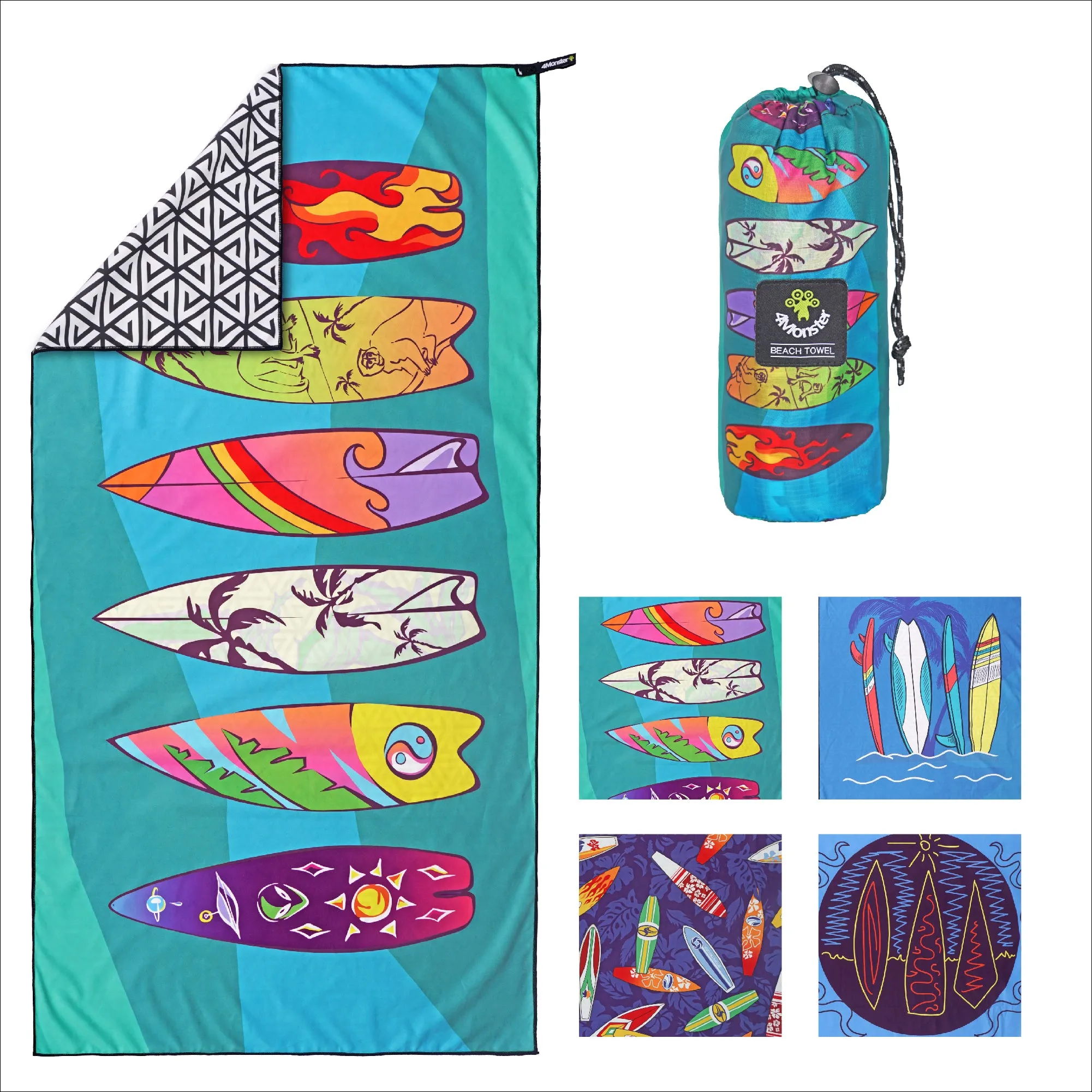 4monster Quick Dry Microfiber Surfboard Series Beach Towel