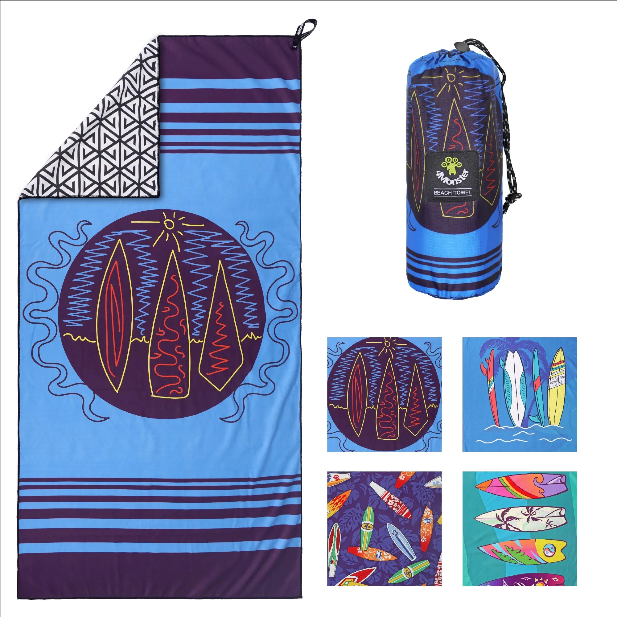 4monster Quick Dry Microfiber Surfboard Series Beach Towel