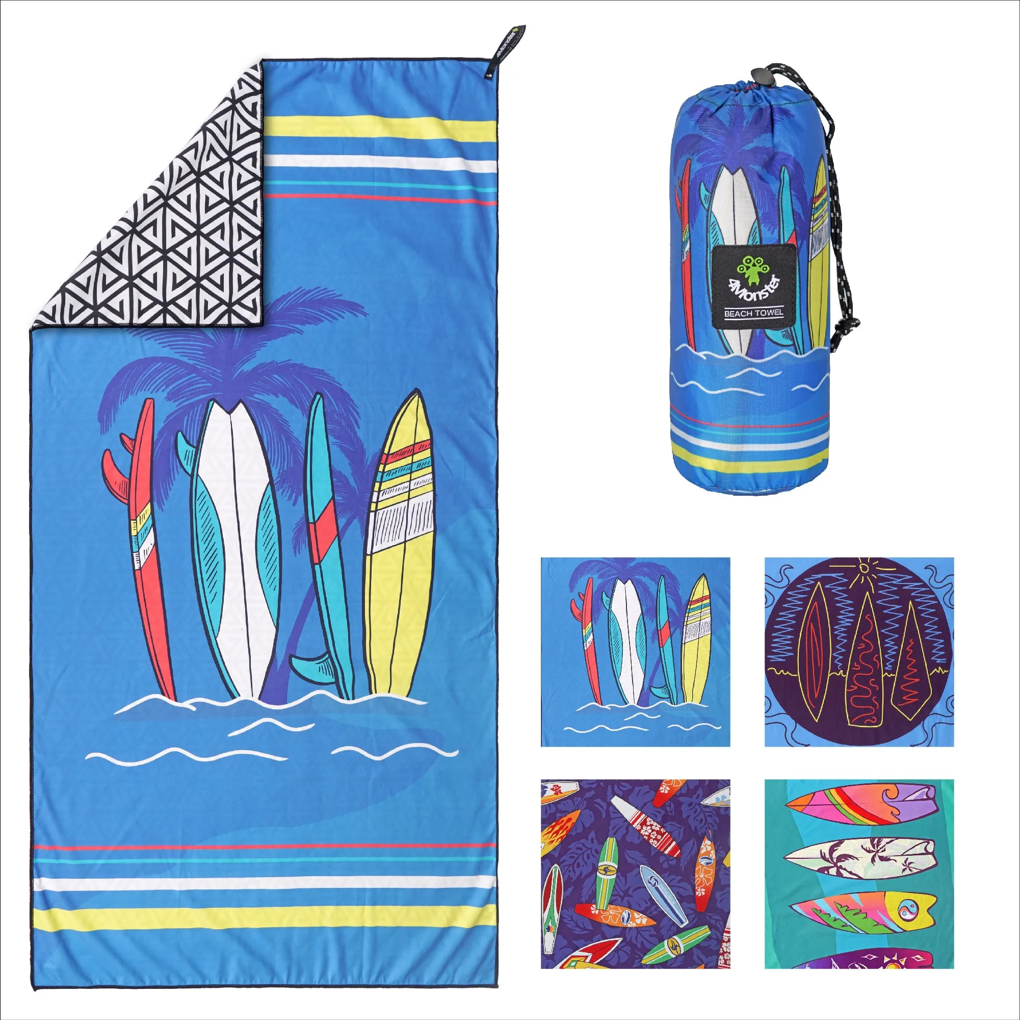 4monster Quick Dry Microfiber Surfboard Series Beach Towel