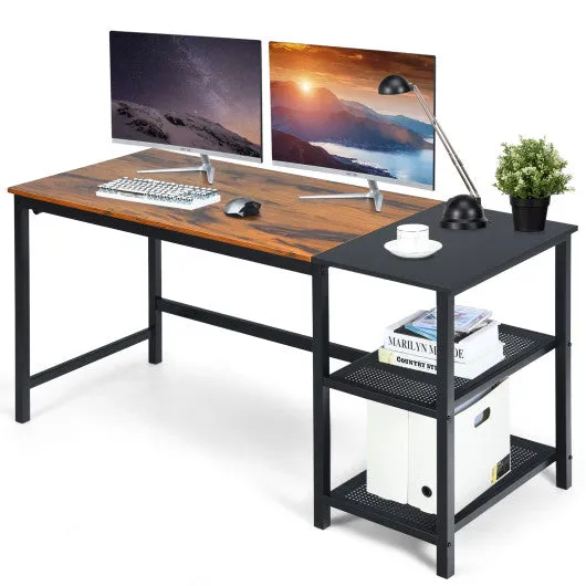 59 Inch Home Office Computer Desk with Removable Storage Shelves-Rustic Brown