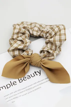 5PCS GINGHAM CLOTH BOW TIED SCRUNCHIE, 5PCS PER 1 PACK