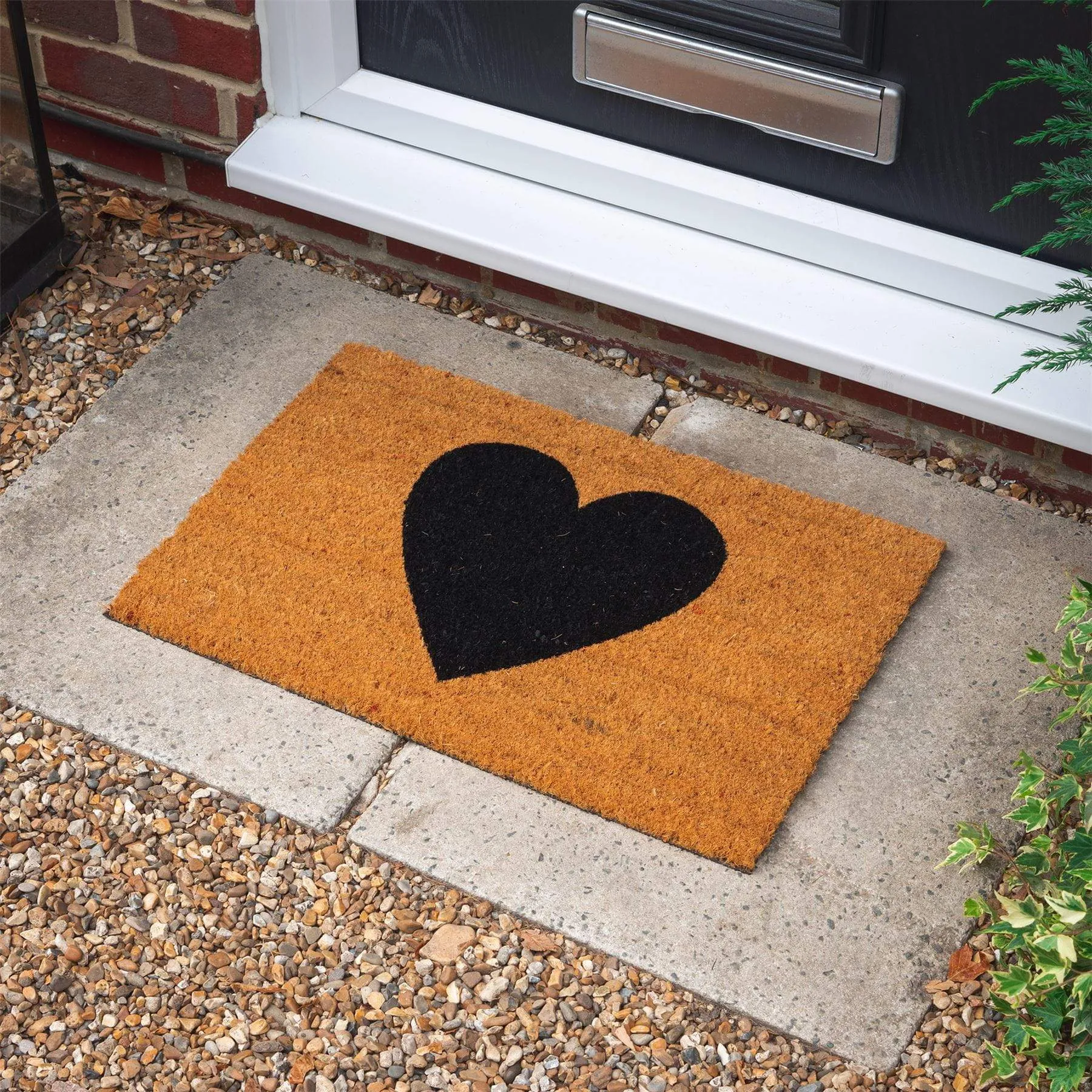 60cm x 40cm Black Heart Coir Door Mat - By Nicola Spring