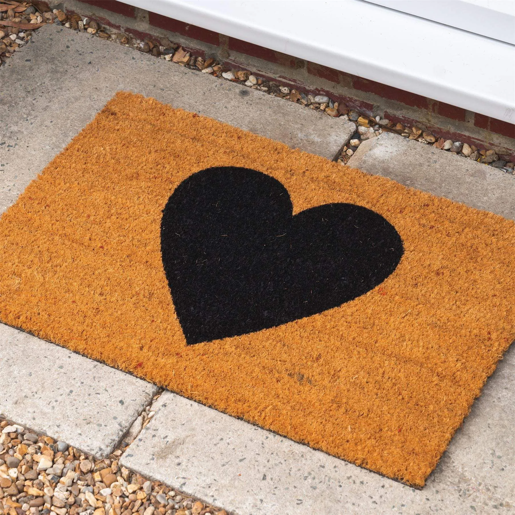 60cm x 40cm Black Heart Coir Door Mat - By Nicola Spring