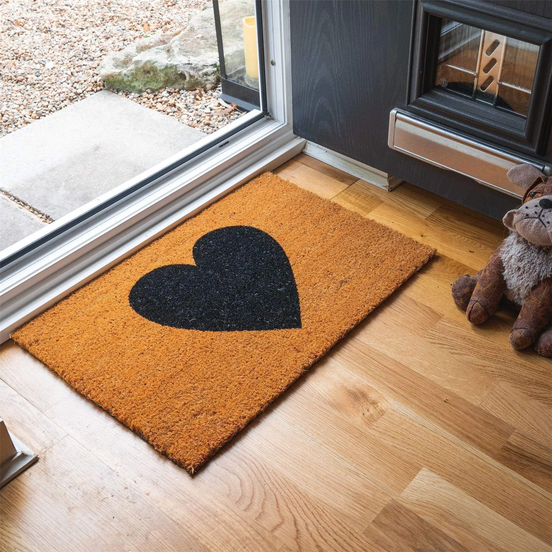 60cm x 40cm Black Heart Coir Door Mat - By Nicola Spring