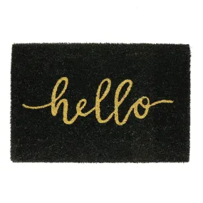 60cm x 40cm Black Hello Coir Door Mat - By Nicola Spring