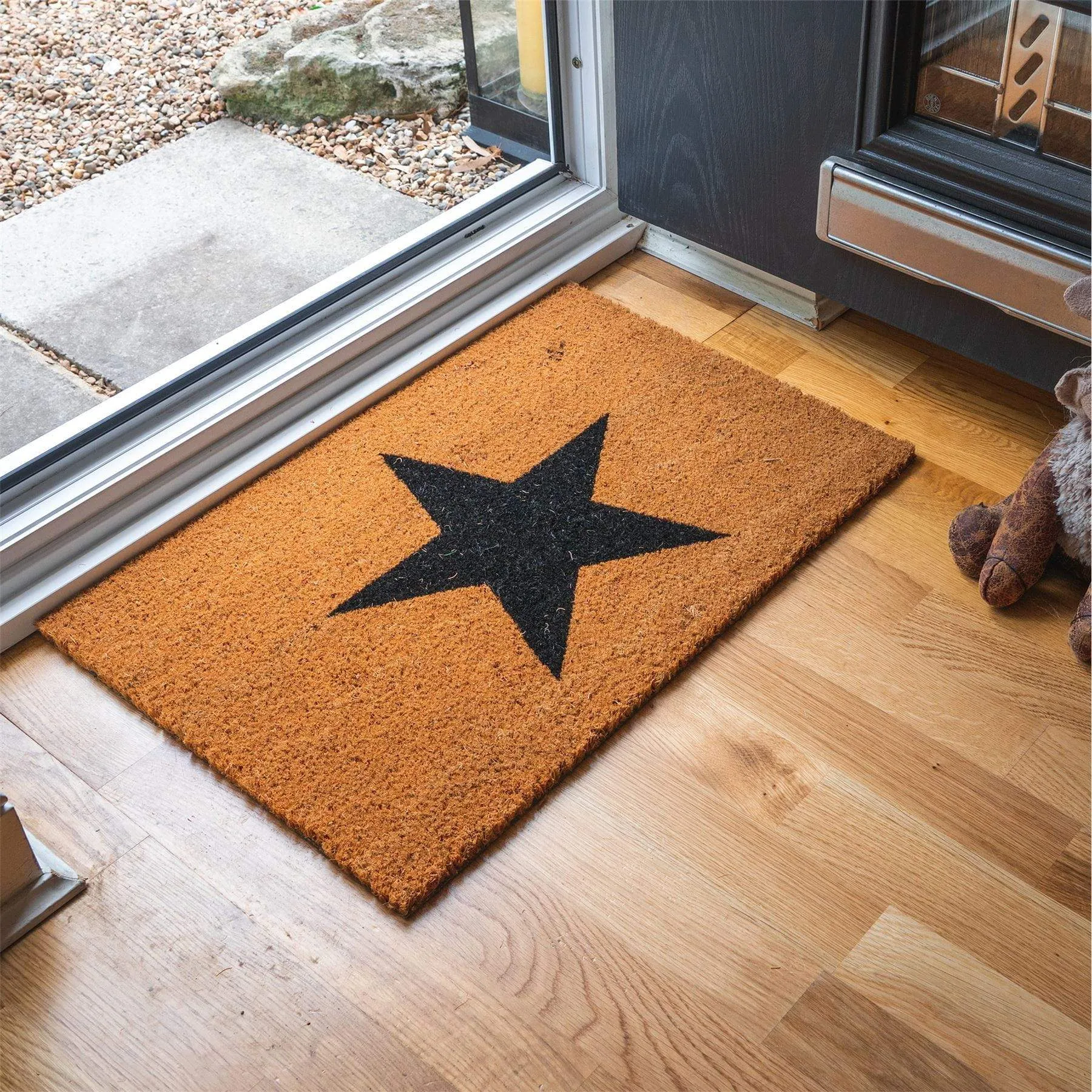 60cm x 40cm Black Star Coir Door Mat - By Nicola Spring