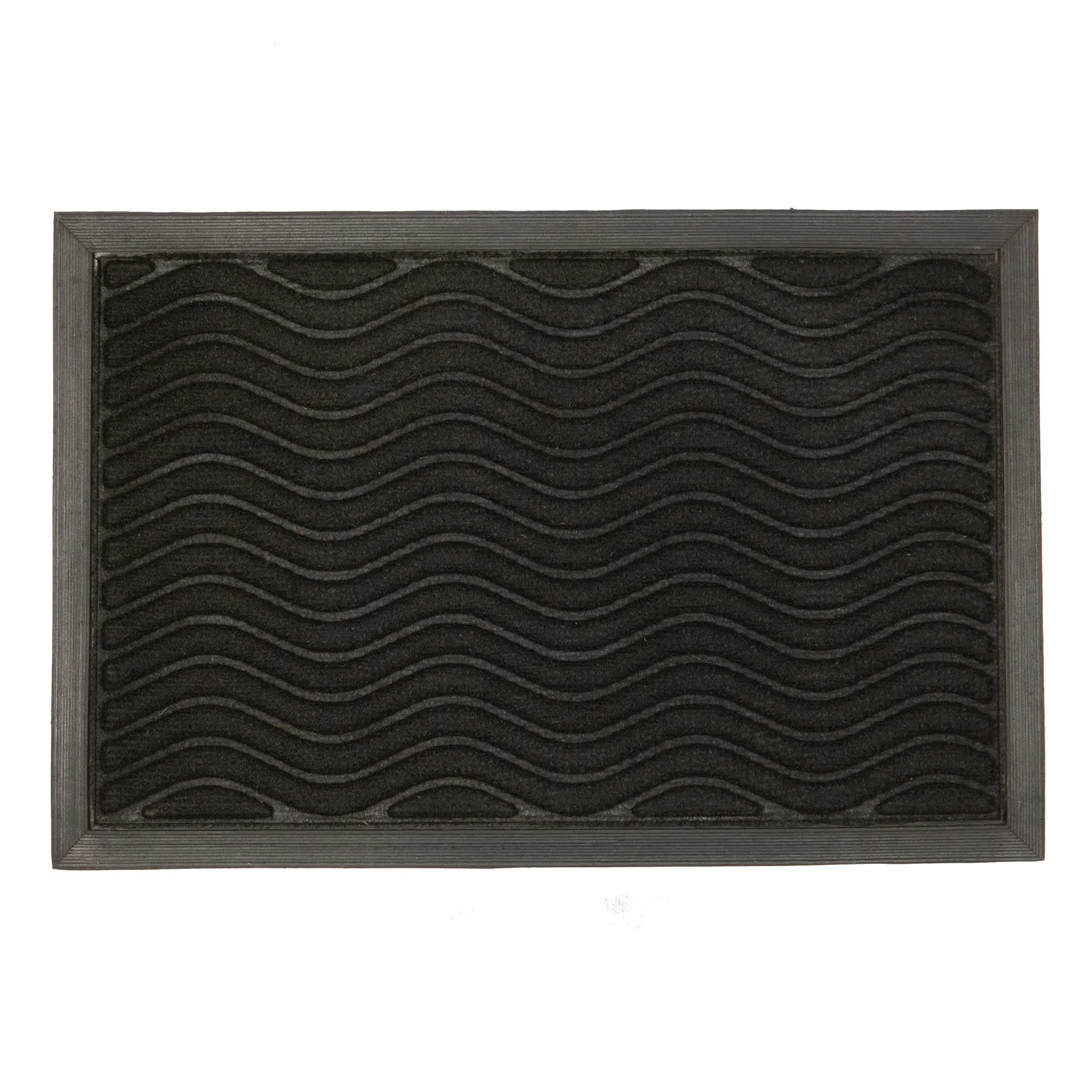 60cm x 40cm Black Waves Heavy Duty Door Mat - By Nicola Spring