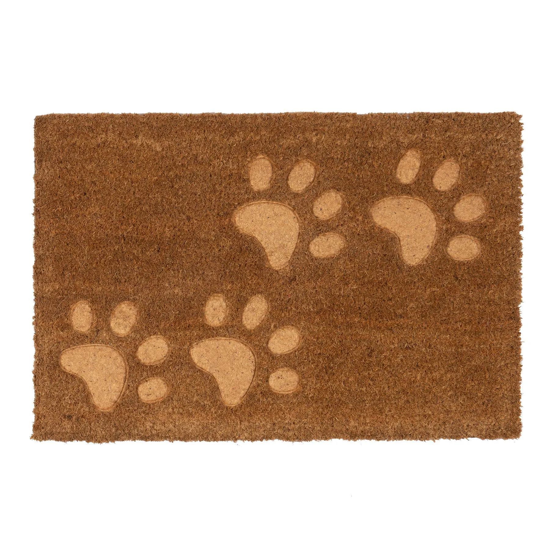 60cm x 40cm Brown Paw Embossed Coir Door Mat - By Nicola Spring