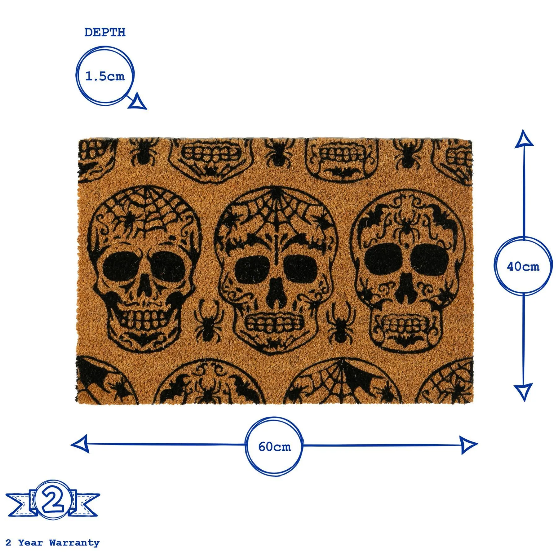 60cm x 40cm Day of the Dead Coir Door Mat - By Nicola Spring