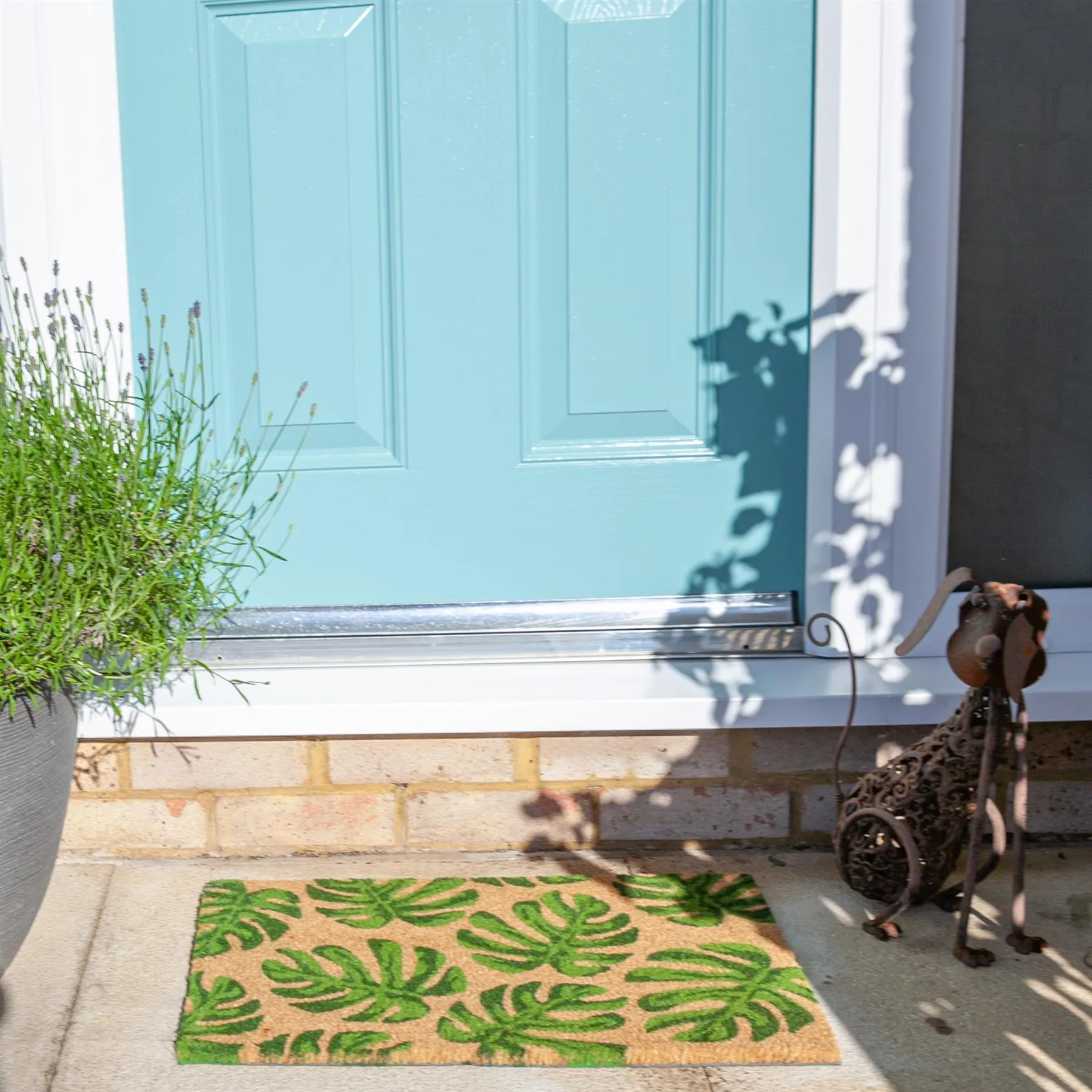 60cm x 40cm Green Banana Leaf Coir Door Mat - By Nicola Spring