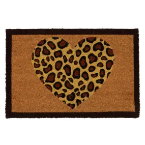 60cm x 40cm Leopard Print Heart Coir Door Mat - By Nicola Spring