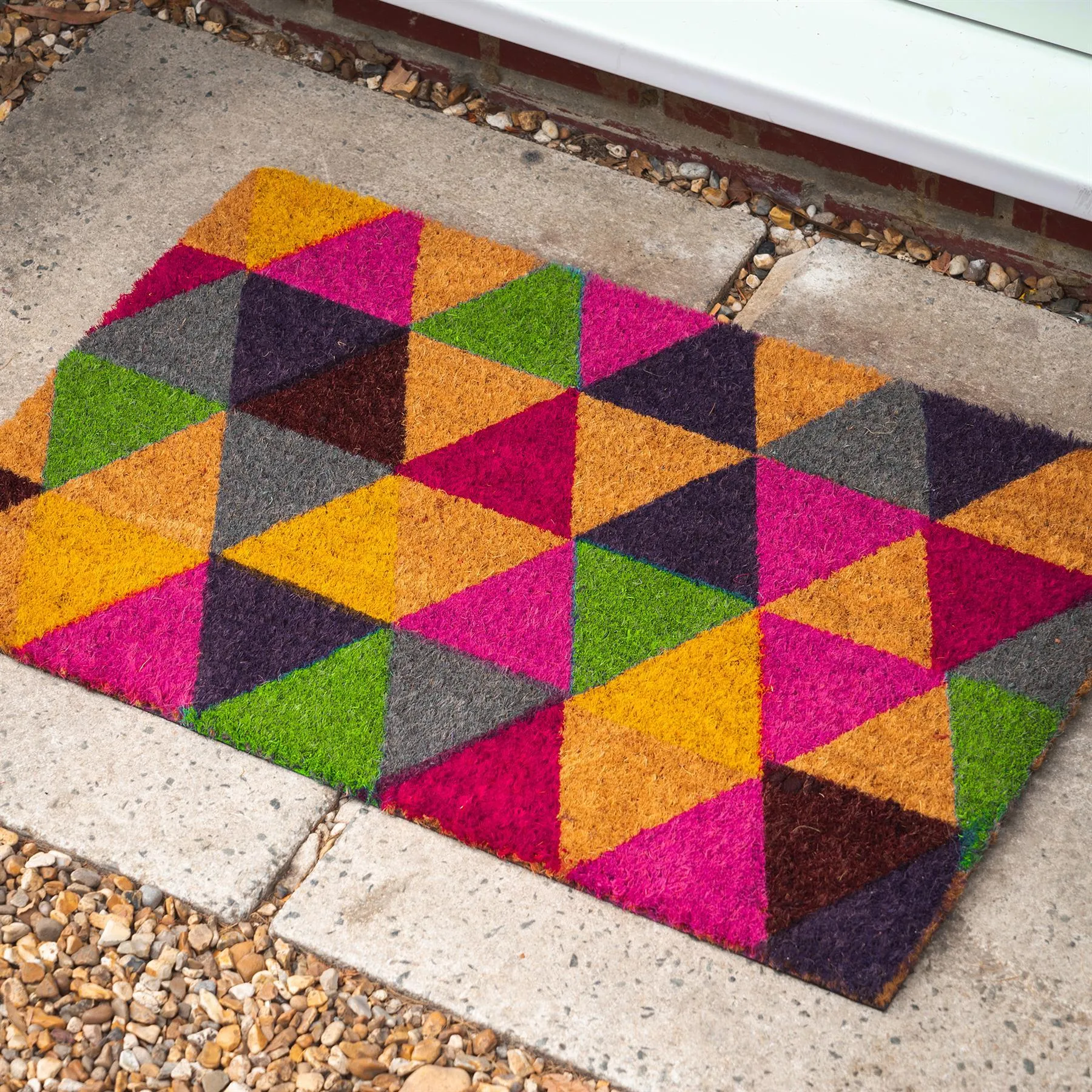 60cm x 40cm Multicoloured Triangles Coir Door Mat - By Nicola Spring