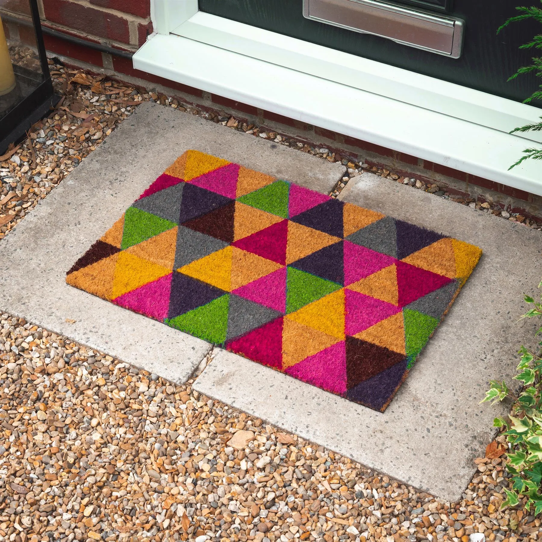 60cm x 40cm Multicoloured Triangles Coir Door Mat - By Nicola Spring