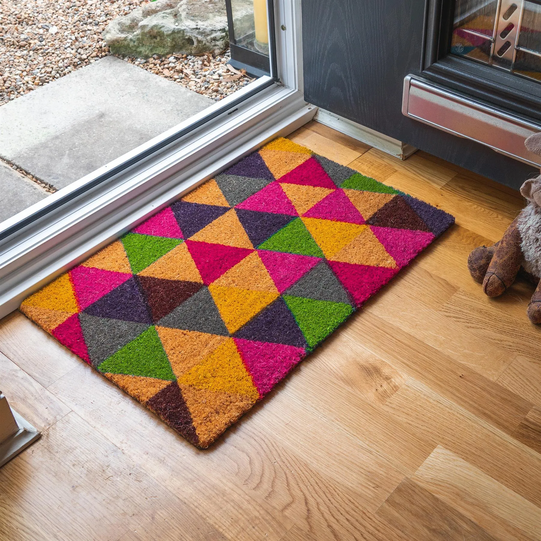 60cm x 40cm Multicoloured Triangles Coir Door Mat - By Nicola Spring