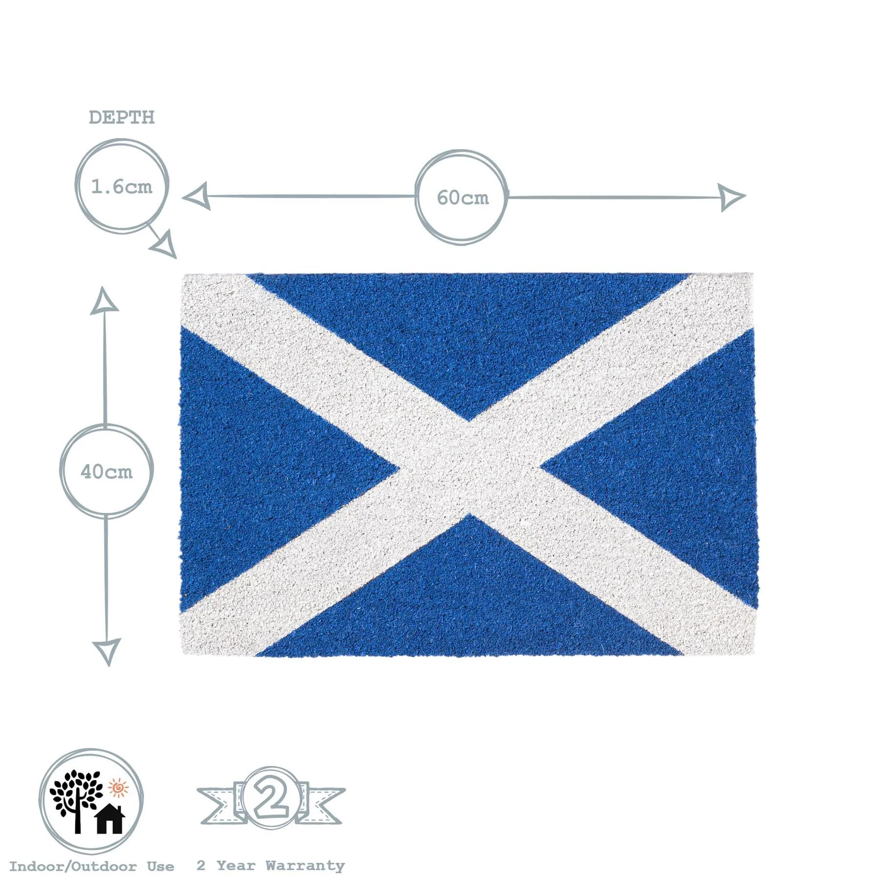 60cm x 40cm Scottish Flag Coir Door Mat - By Nicola Spring