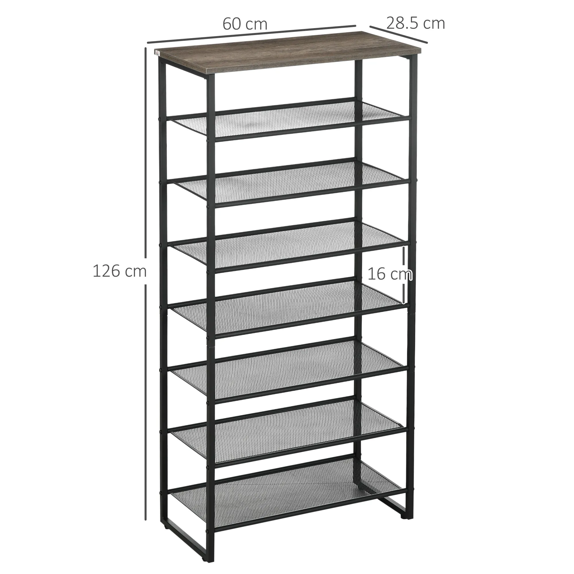 8-Tier Shoe Rack, Shoe Storage Organizer with Mesh Shelves Free Standing Shoe Shelf Stand for 21-24 Pairs of Shoes for Entryway Black and Grey