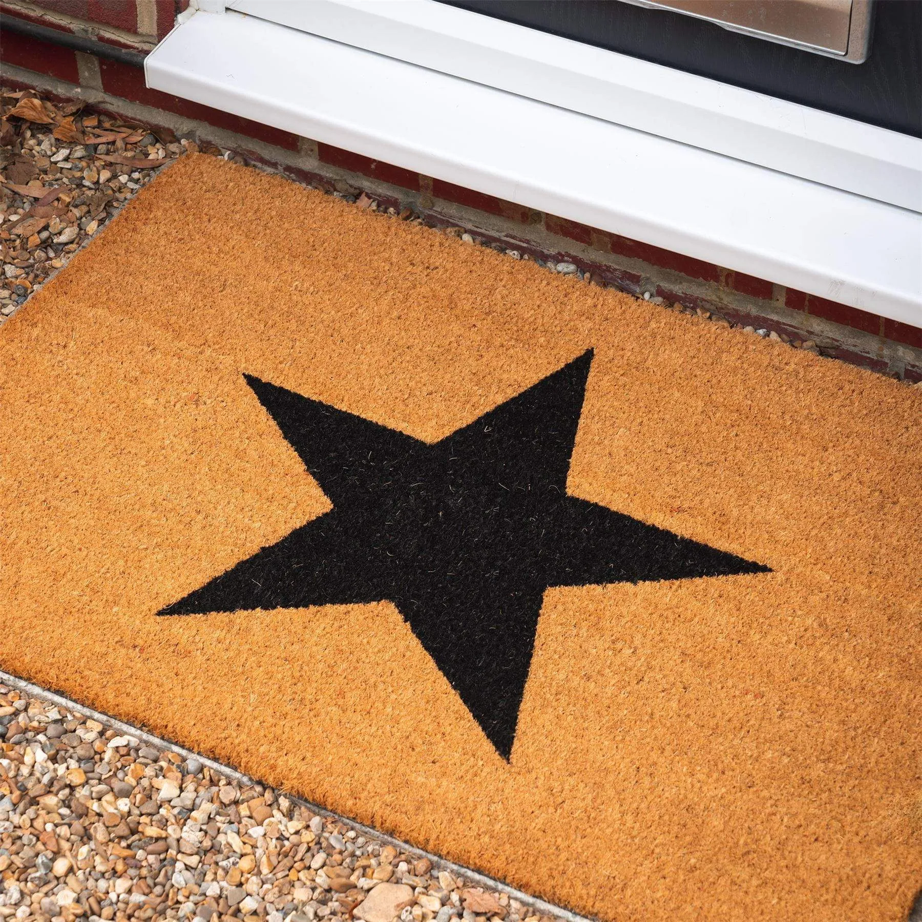 90cm x 60cm Black Star Coir Door Mat - By Nicola Spring