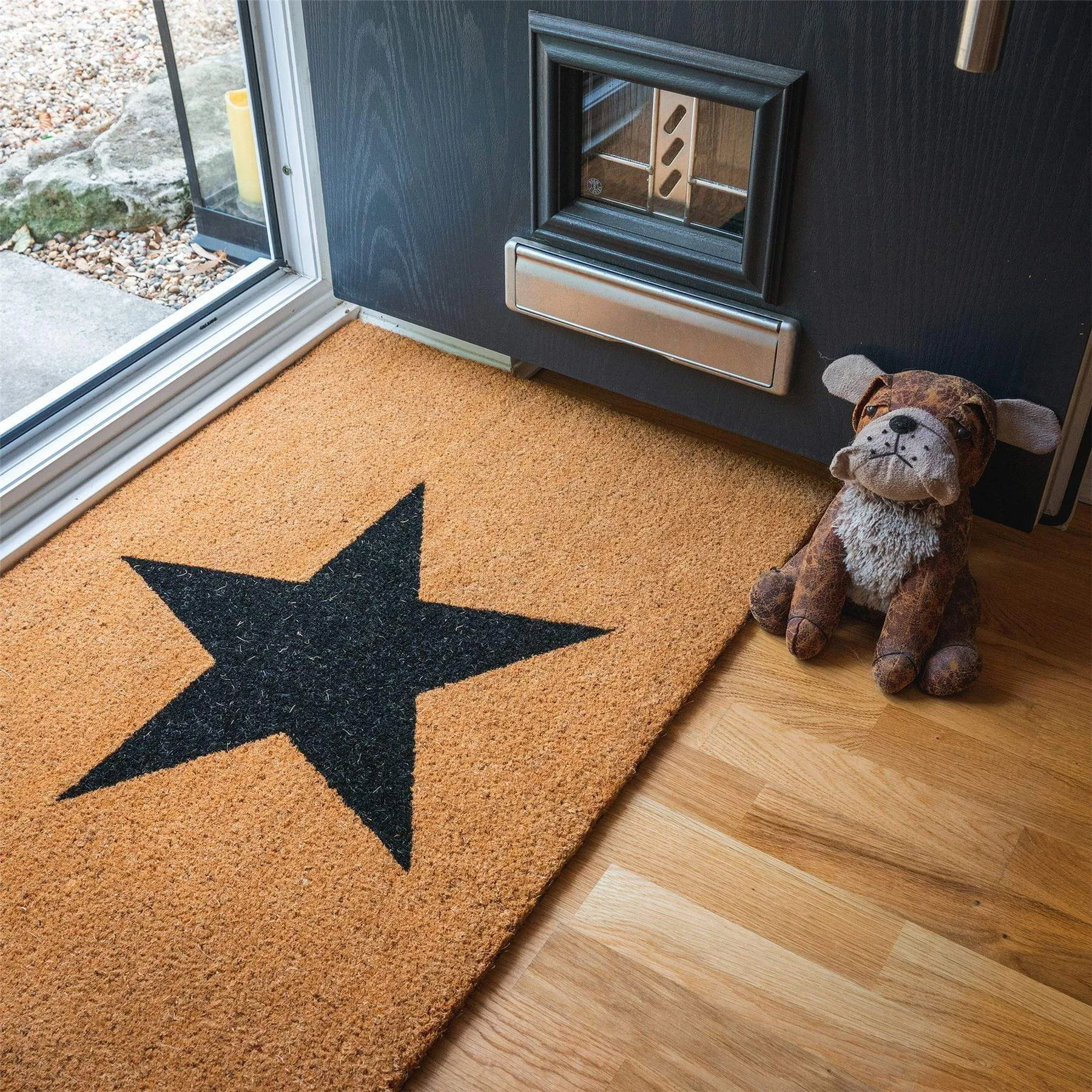 90cm x 60cm Black Star Coir Door Mat - By Nicola Spring