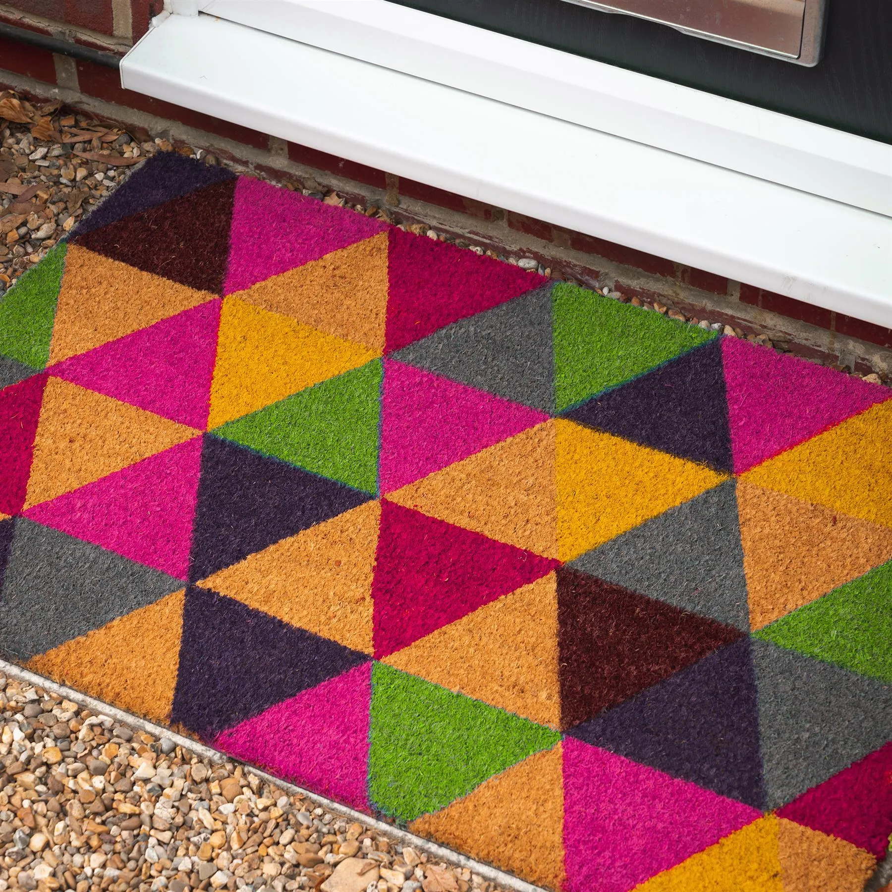 90cm x 60cm Multicoloured Triangles Coir Door Mat - By Nicola Spring