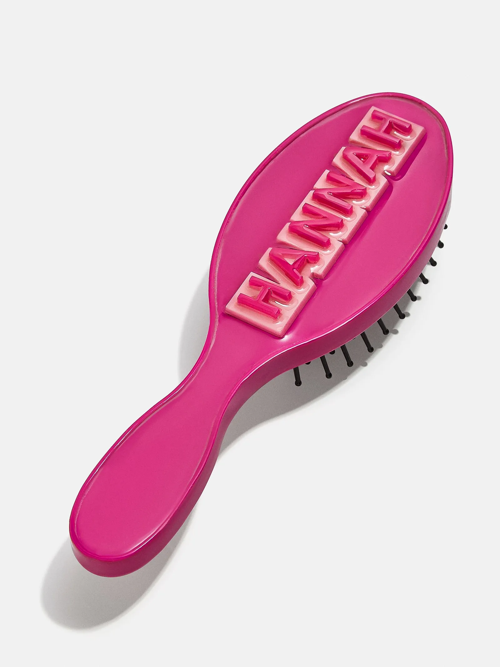 Block Font Mini Custom Hair Brush - Block Font Magenta